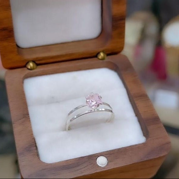 Anel solitário duo rosa prata 925