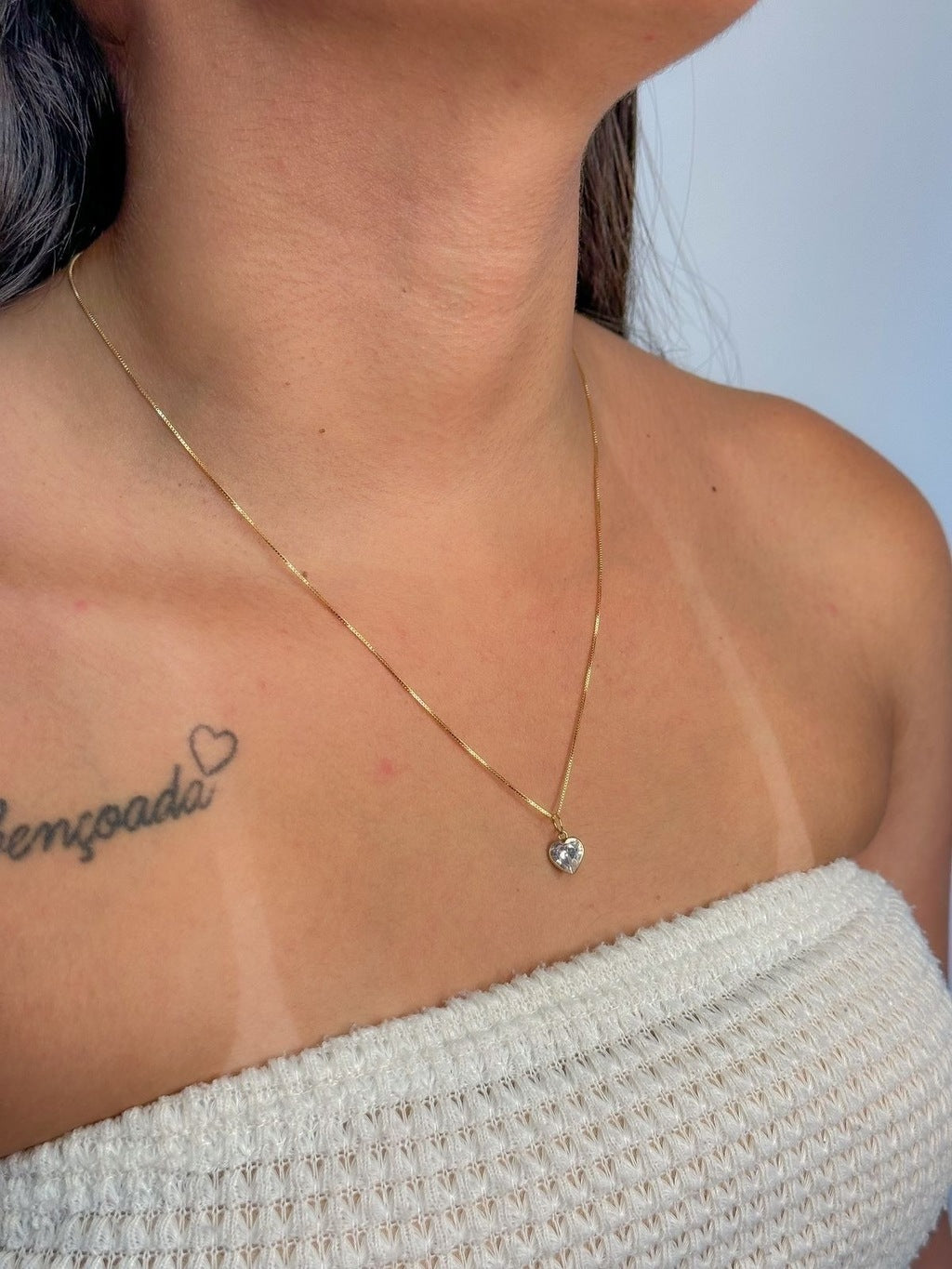 Colar ponto de luz coração ouro 18k