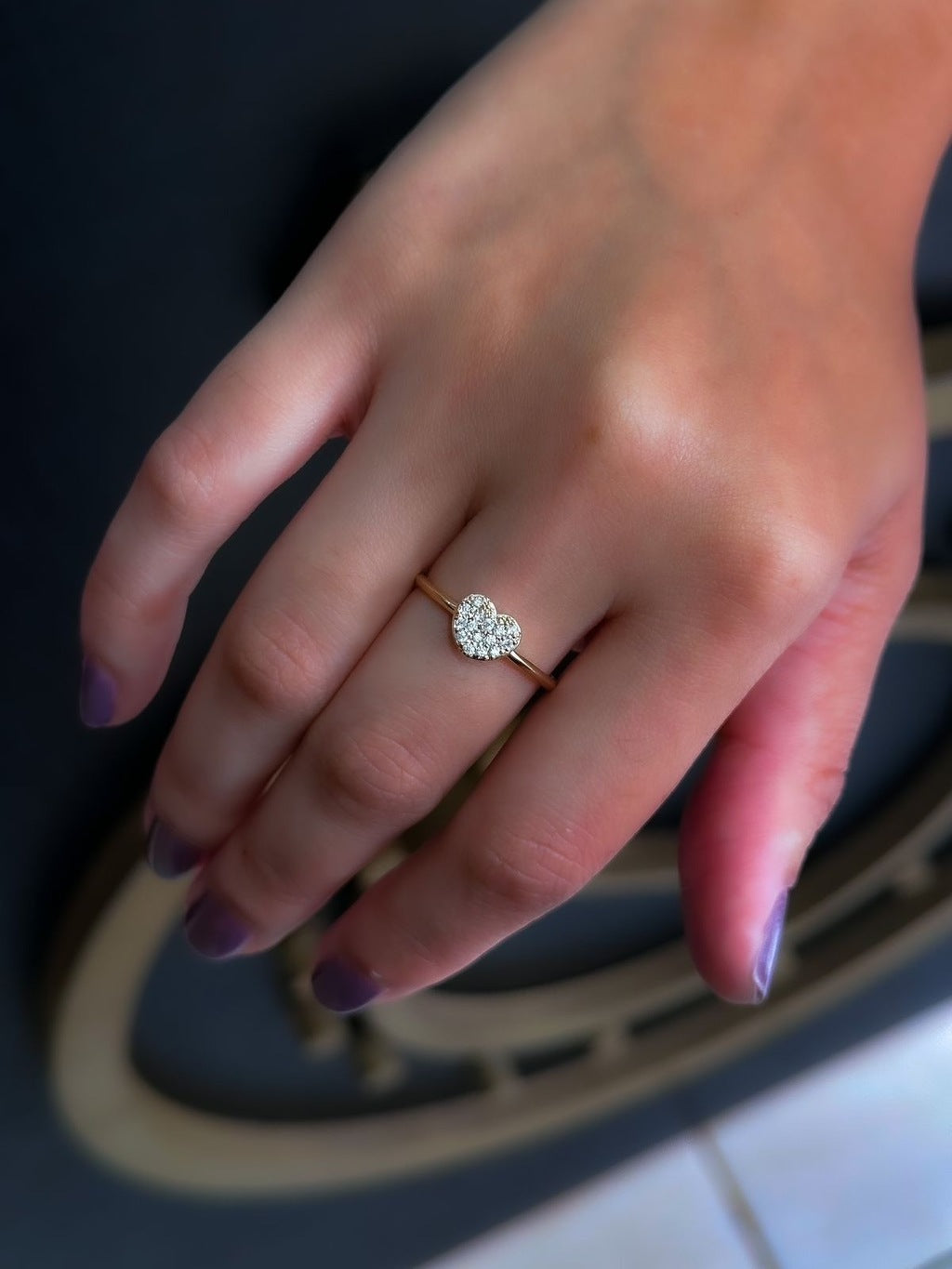 Anel coração cravejado ouro 18k