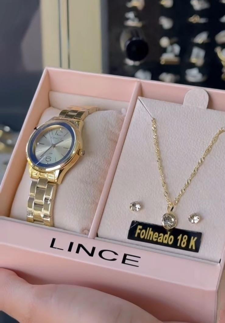 Relógio lince e conjunto ponto de luz folheado