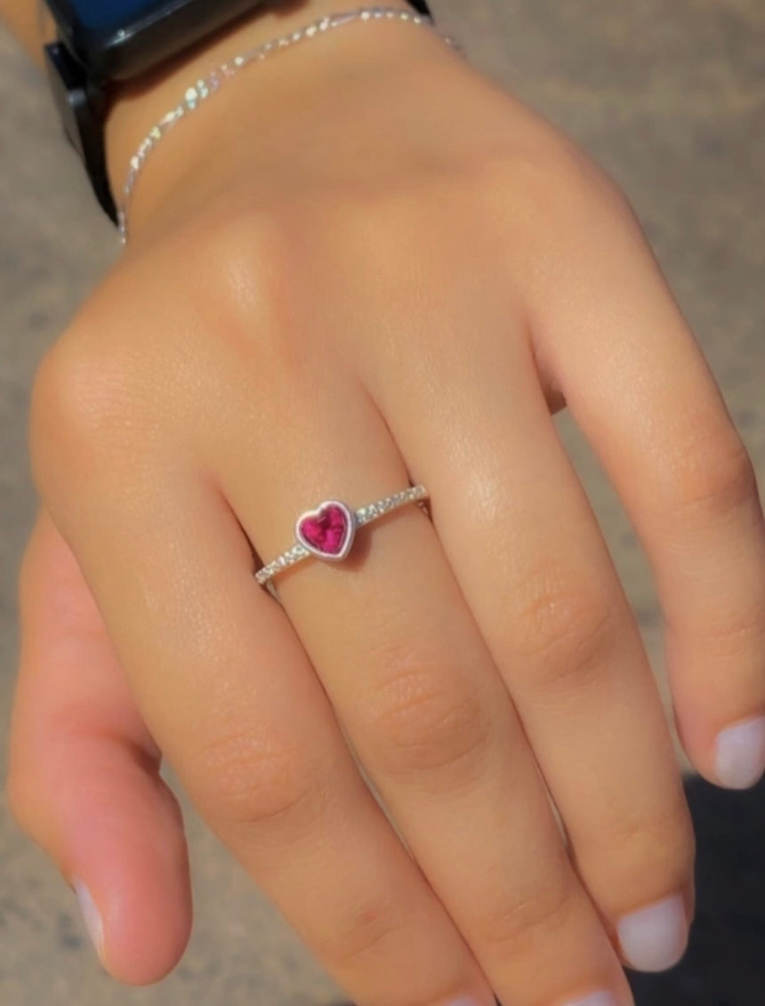 Anel coração rubi prata 925