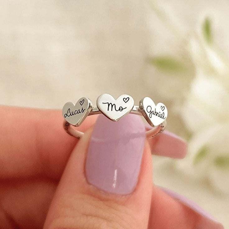 Anel corações personalizado prata 925