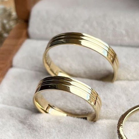 Aliança duo line ouro 18k