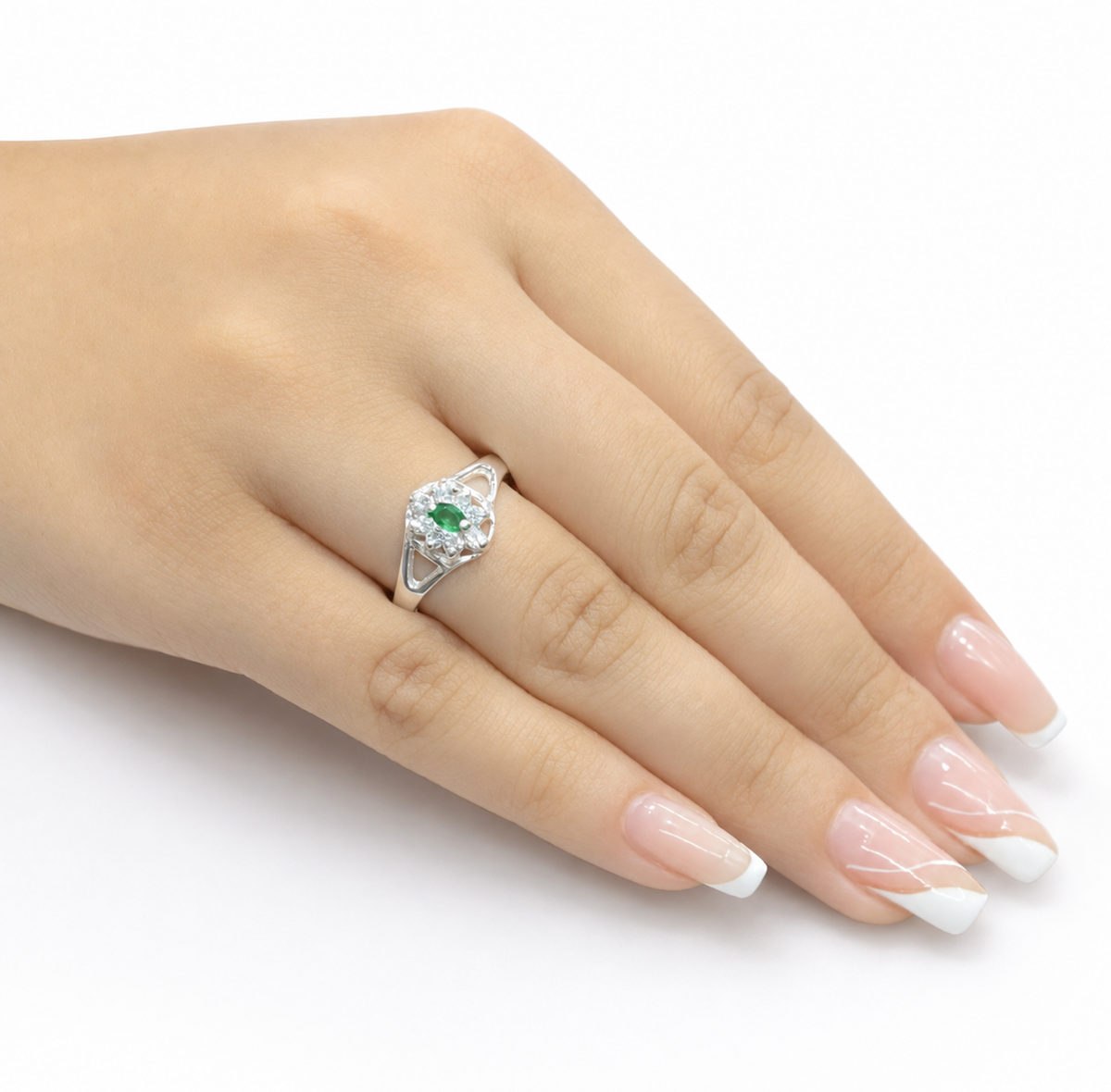 Anel de formatura pedra verde prata 925