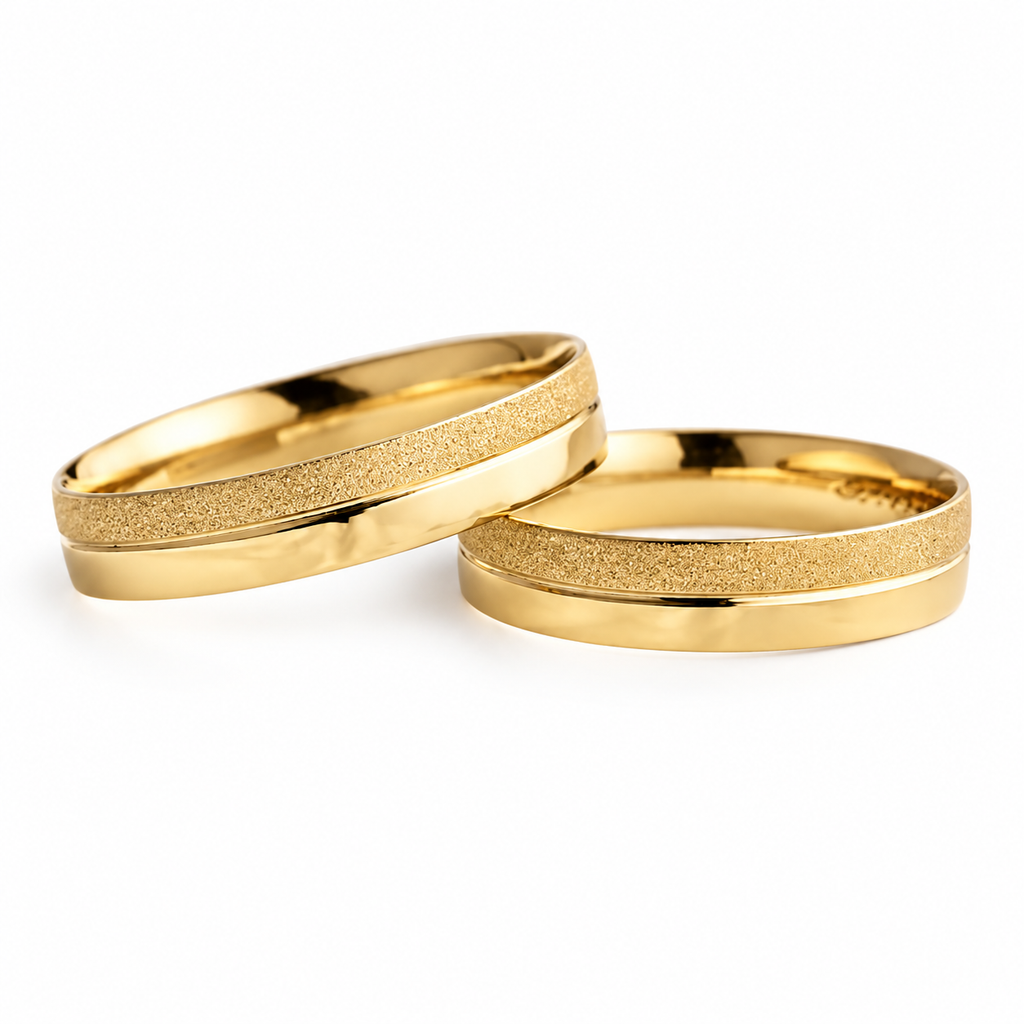 Aliança metade diamantada 3mm ouro 18k
