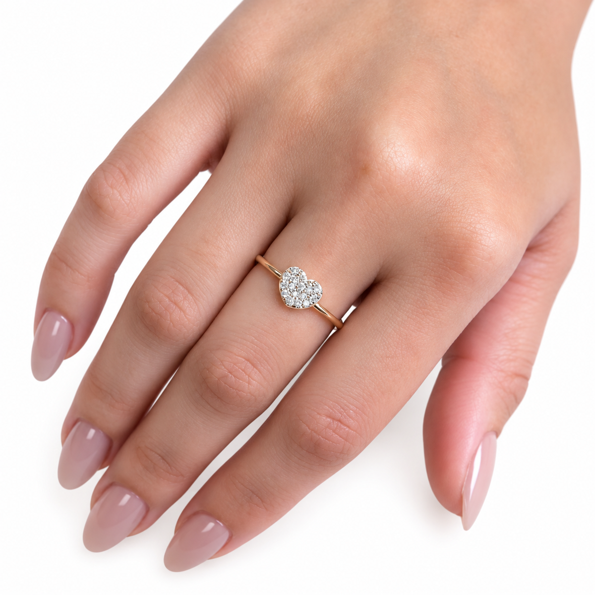 Anel coração cravejado ouro 18k