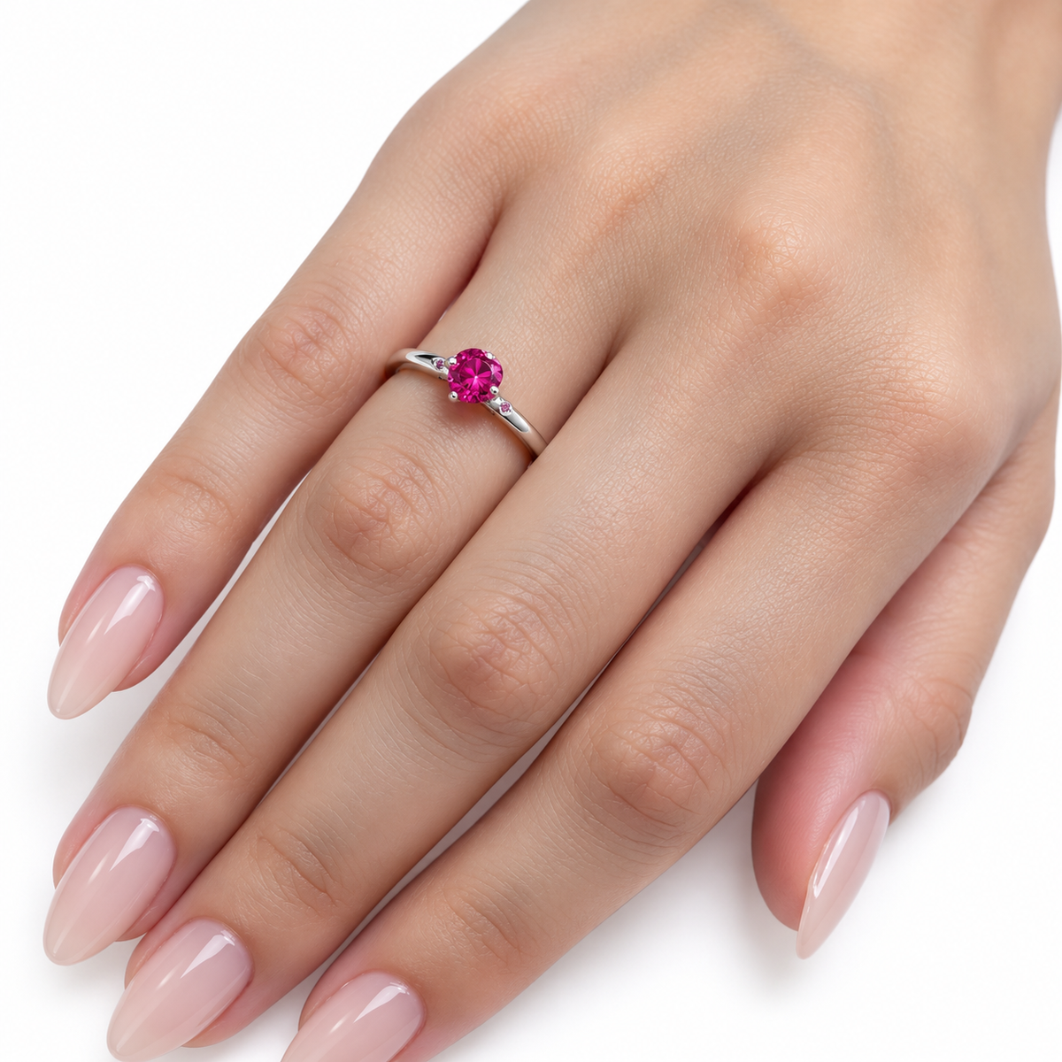 Anel coração rosa prata 925