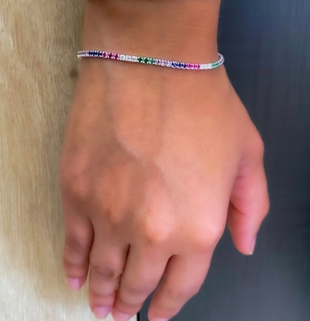 Pulseira riviera colorida prata 925