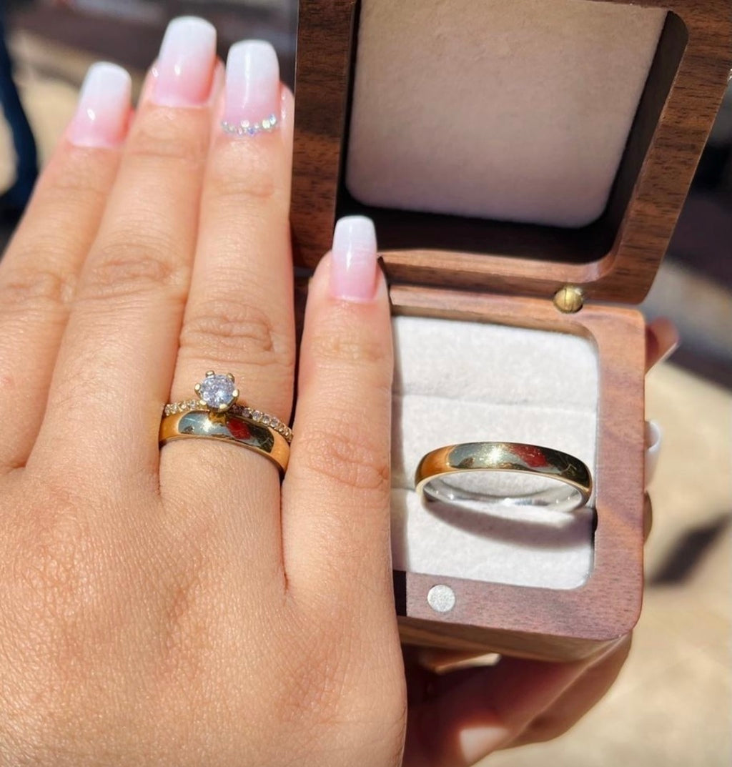 Aliança classic com solitário moeda antiga 4mm