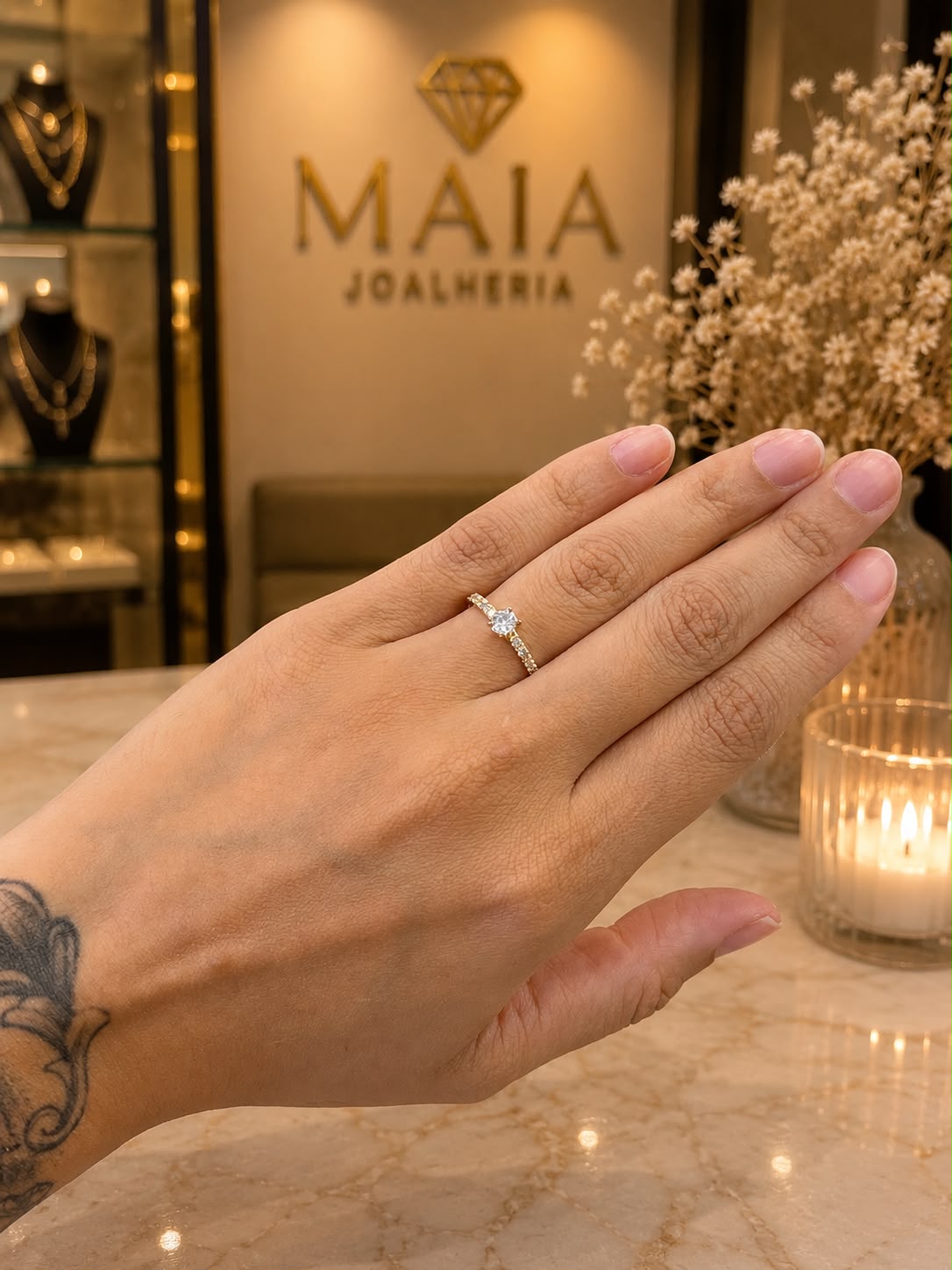 Solitário moissanites naturais ouro18k